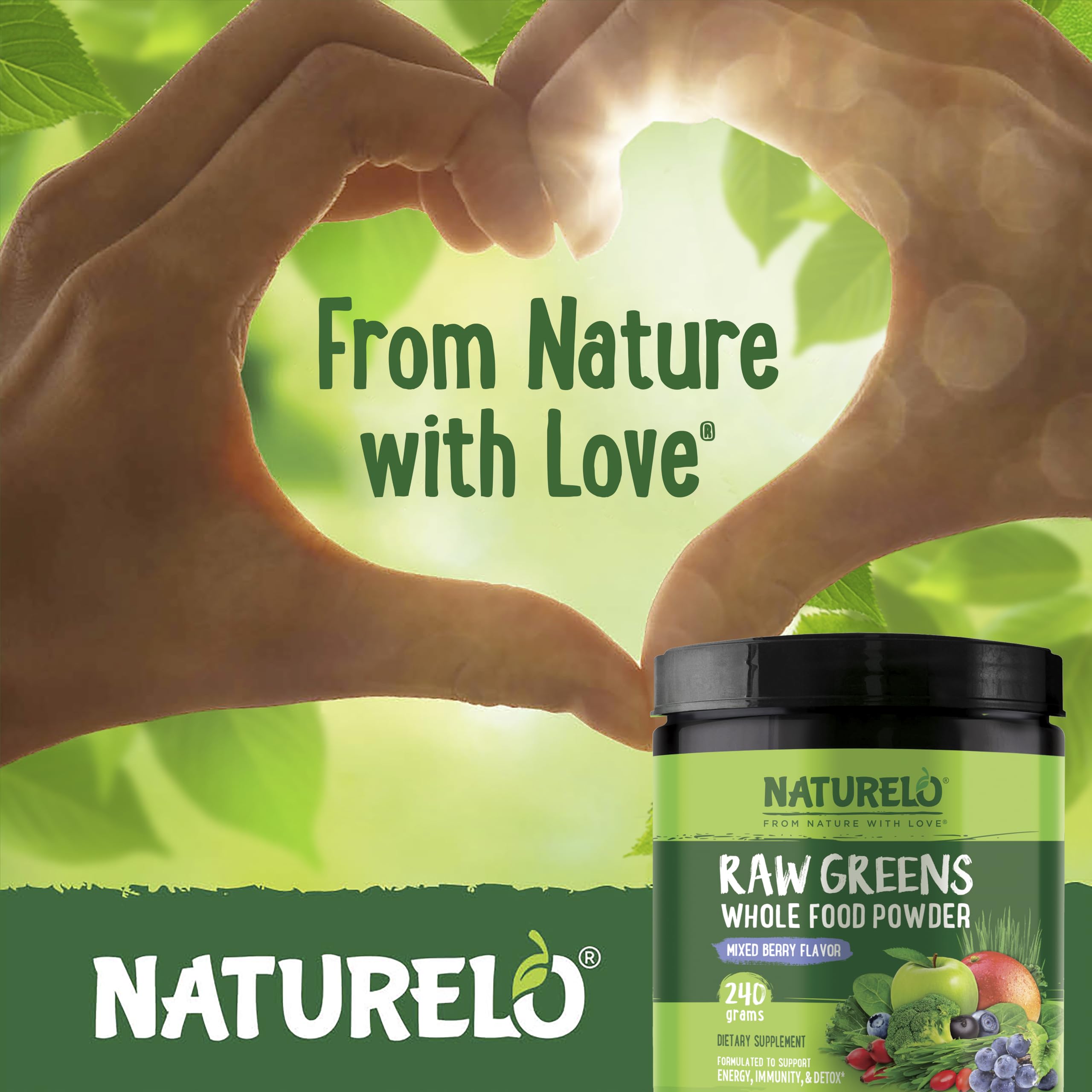 Naturelo Raw Greens kale spinach nutrients bowl — whole-food nourishment daily