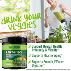 Naturelo Raw Greens leafy greens closeup — vibrant ingredients for daily nutrition