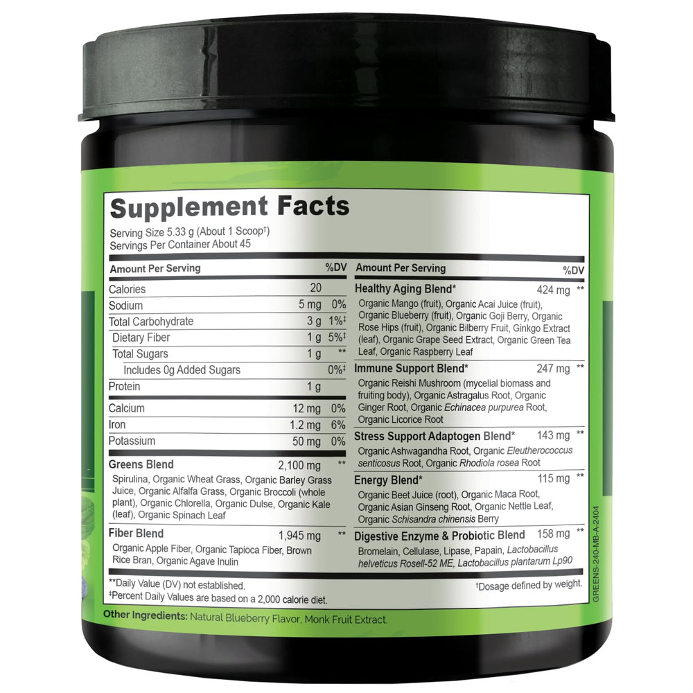 Naturelo Raw Greens no-sugar label pack — clean nutrition on the go