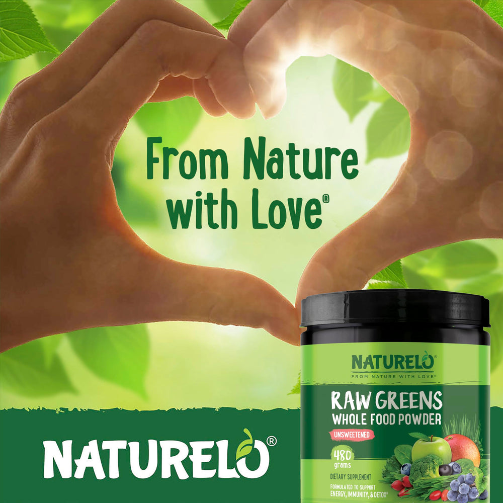 NATURELO tub beside glass of water illustrating convenient green nutrition on the go
