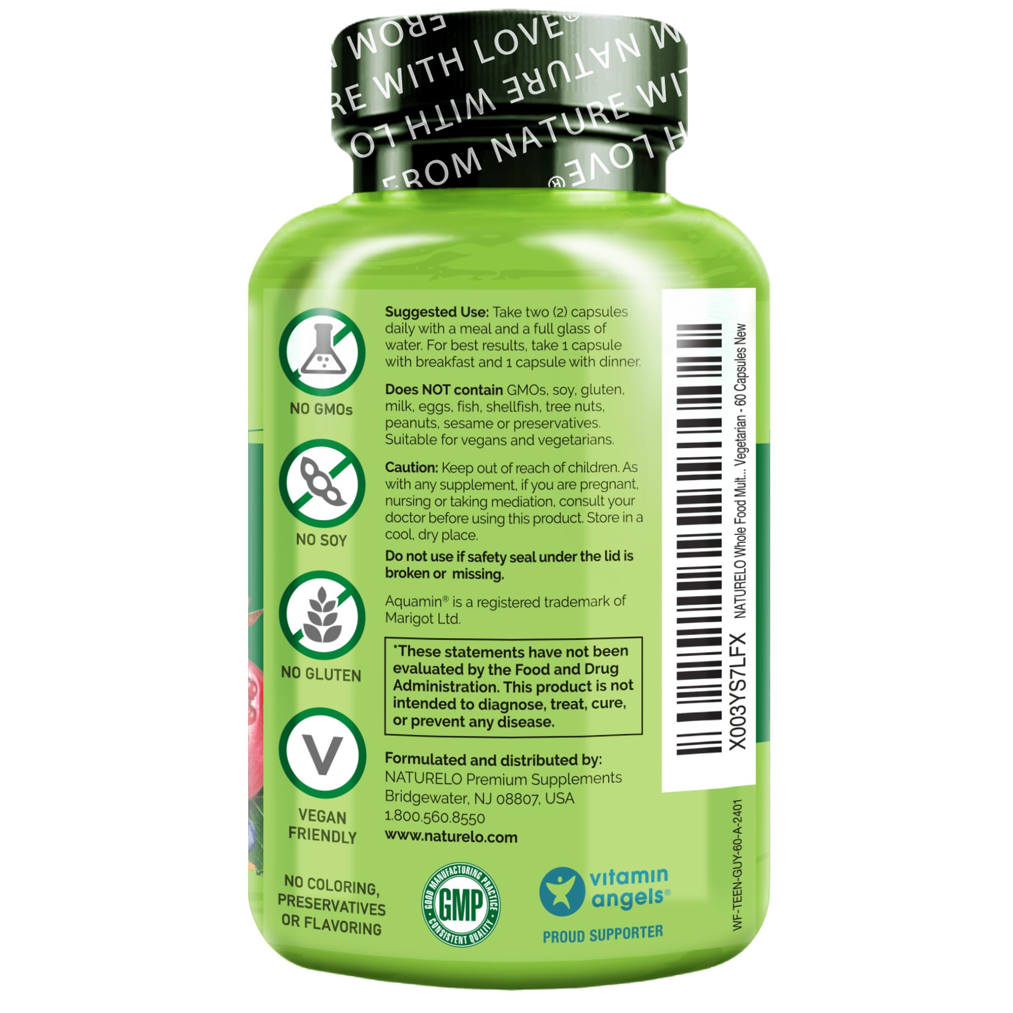 Naturelo teen multivitamin zinc and minerals shown as chelated minerals.