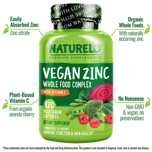 Naturelo vegan zinc capsules in a jar ready for daily beauty and immunity support