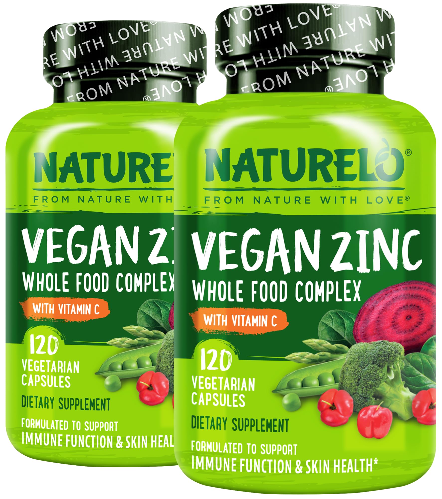 NATURELO vegan zinc immune bottle closeup for daily immune support
