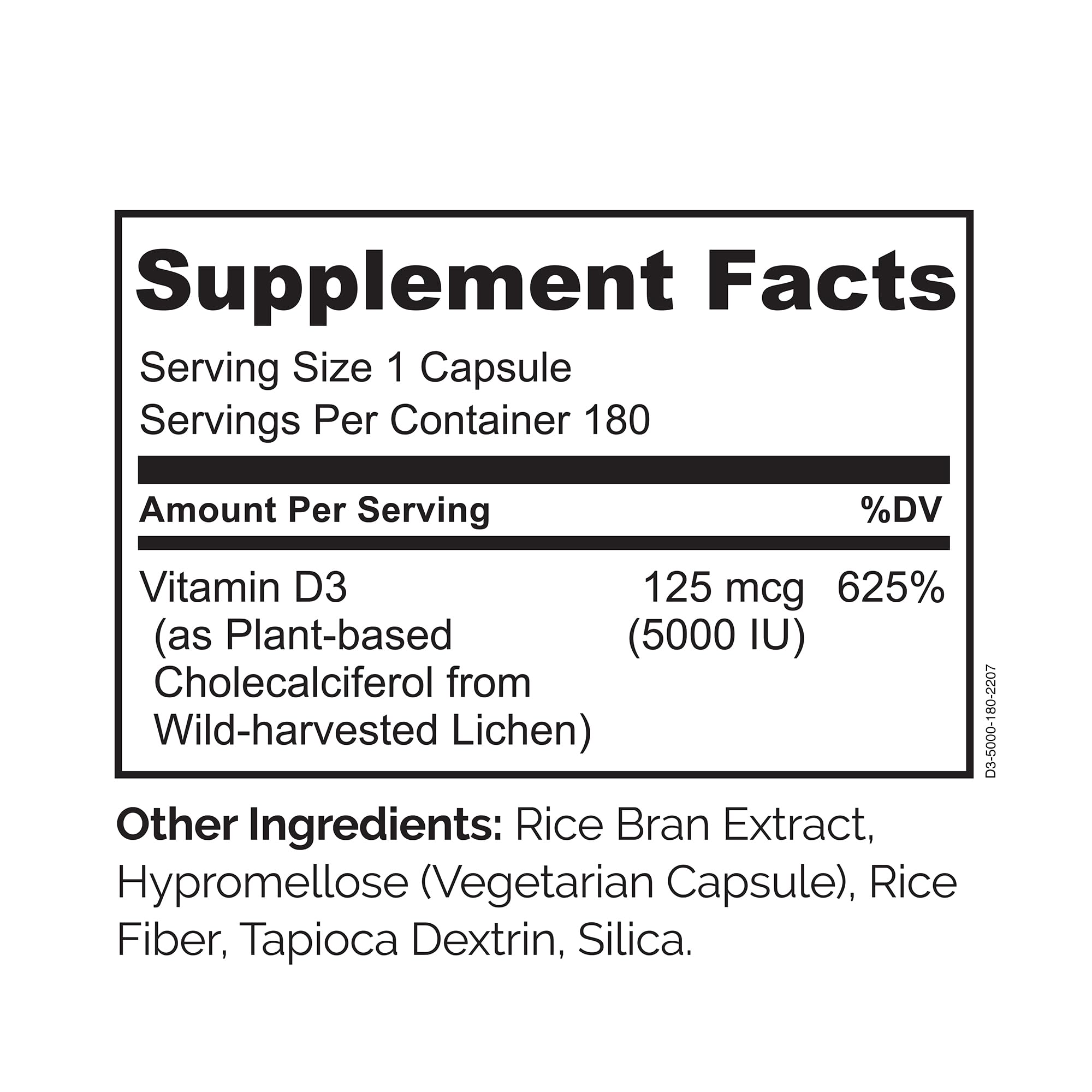 Naturelo Vitamin D-5000 IU vegan non-GMO label highlights clean ingredients
