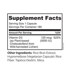 Naturelo Vitamin D-5000 IU vegan non-GMO label highlights clean ingredients