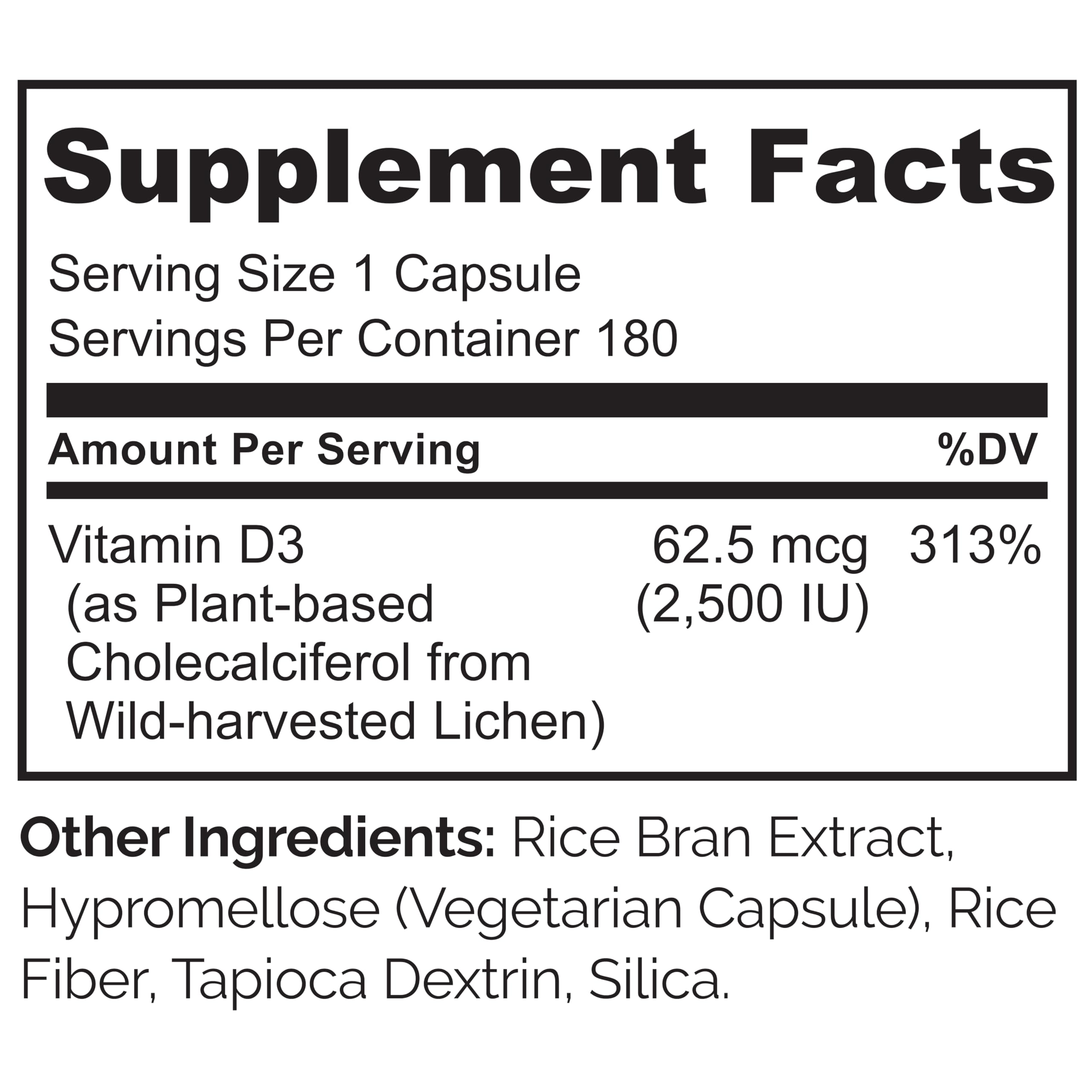 Naturelo Vitamin D3 2500 IU label highlights biologically active cholecalciferol form