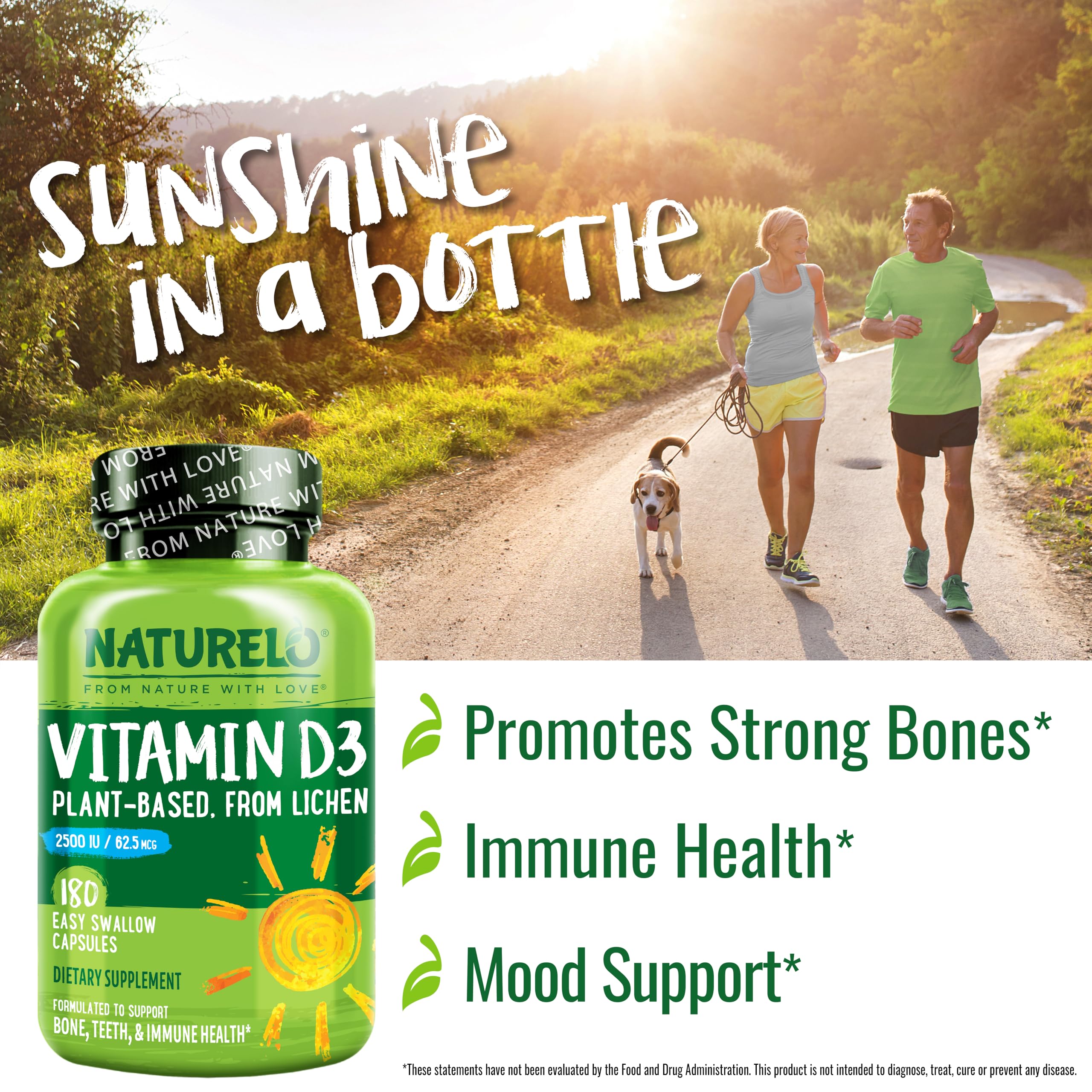 Naturelo D3 bottle features clean-label GMP-certified packaging