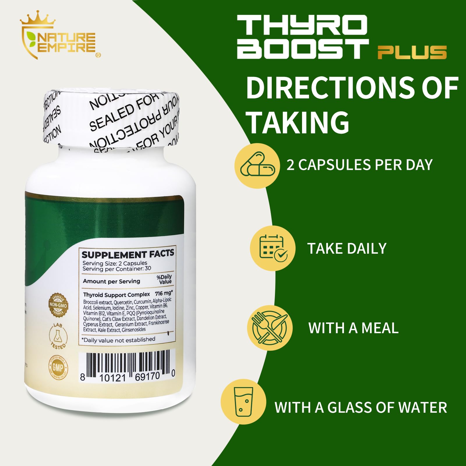 NatureMPIRE Thyro Boost Plus dispensing cap captures easy daily dose.