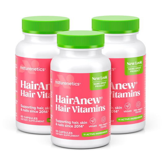 Naturenetics HairAnew bottle front for daily hair nourishment and easy supplement routine