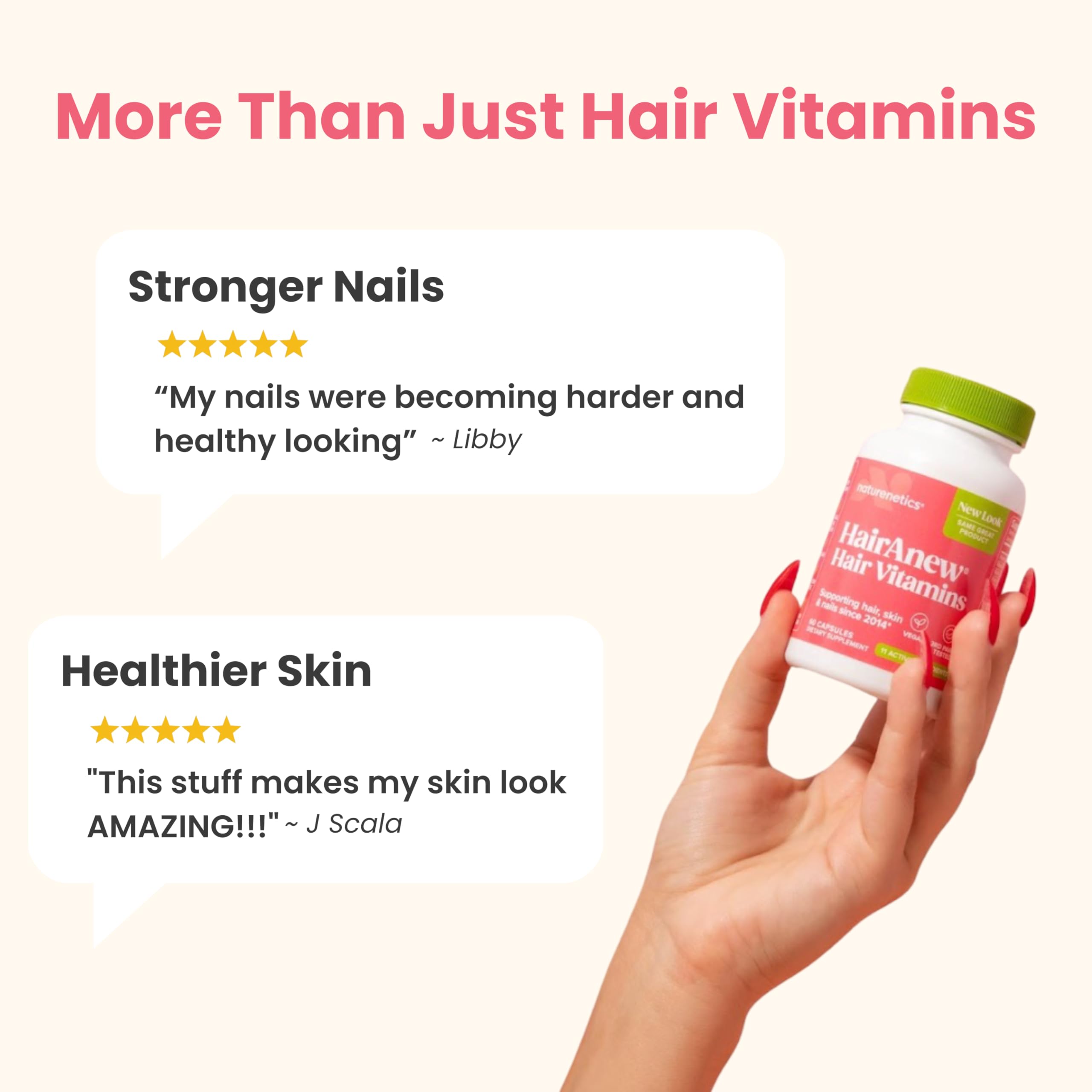 Naturenetics HairAnew label detail highlights 11 ingredients and clear dosage information