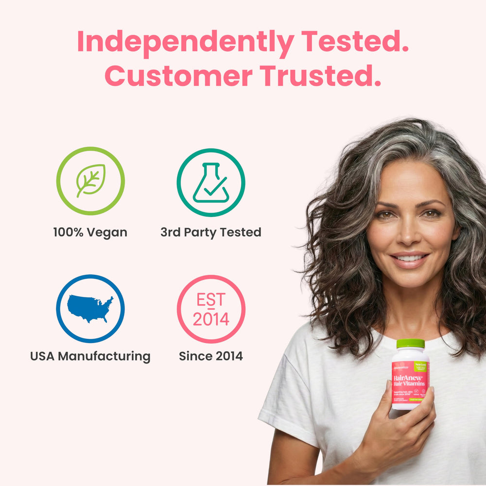 Naturenetics HairAnew made in USA badge on packaging conveys quality control