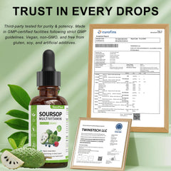 Fresh ginger and moringa beside NaturePlanet Guanábana Soursop Drops container
