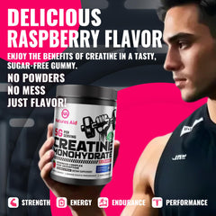 135-count Nature's Aid Creatine Gummy bottle beside workout gear