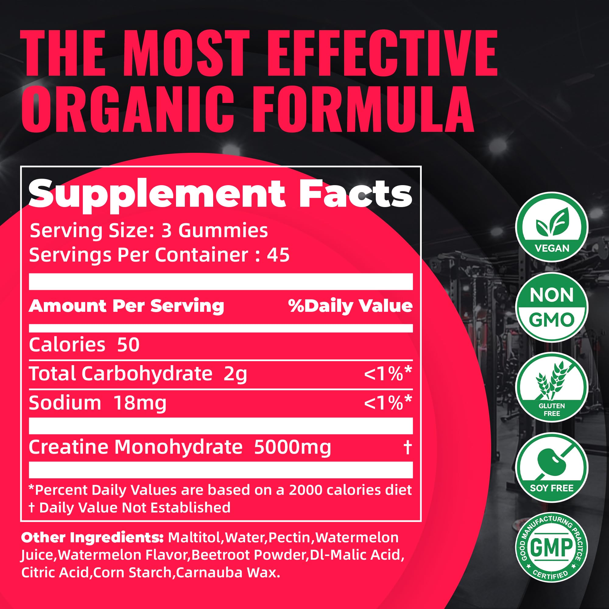 Nature’s Aid creatine gummy 3 gummies per serving for easy dosing.