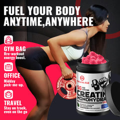 Nature’s Aid creatine gummy bottle in hand during workouts.