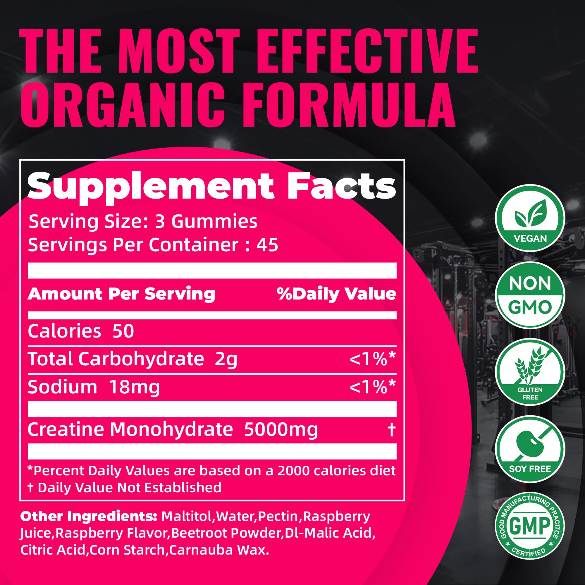GMP-certified Nature's Aid Creatine Gummy bottle with vegan sugar-free formula