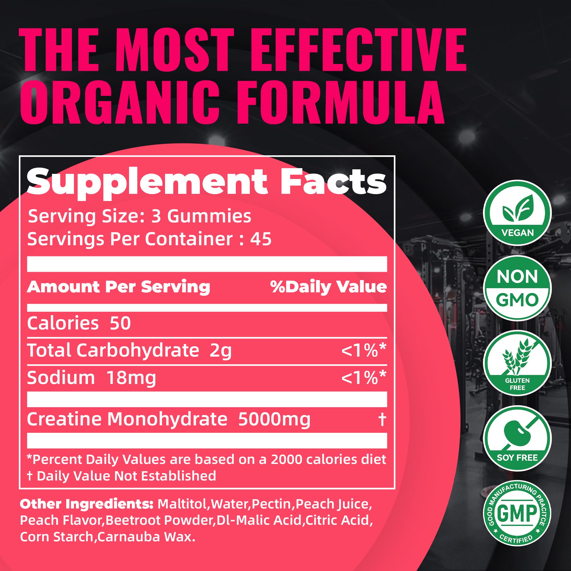 Natures Aid creatine gummy monohydrate ingredients label close-up