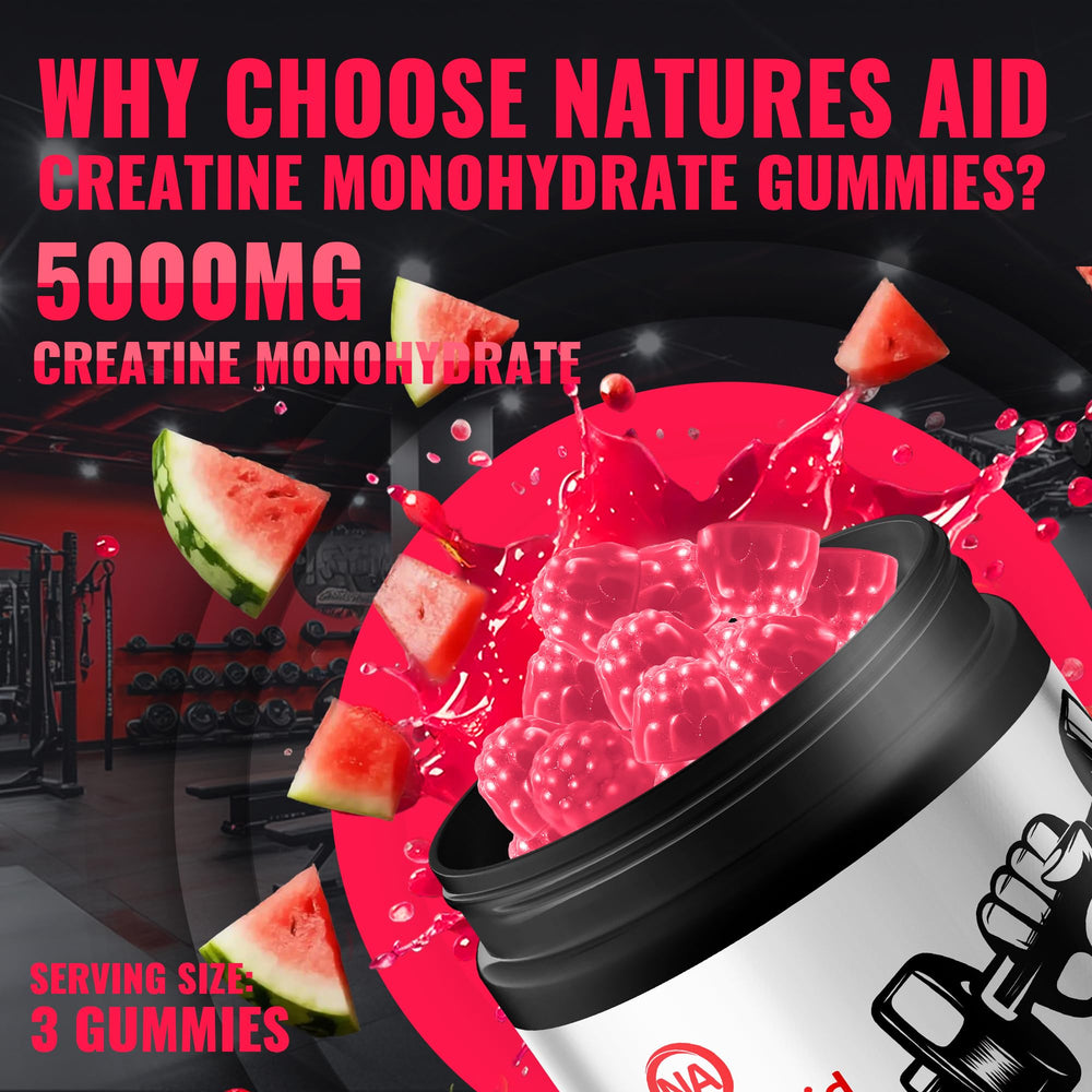 Nature’s Aid NSF-certified creatine gummy label communicates trust.