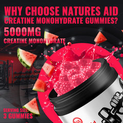 Nature’s Aid NSF-certified creatine gummy label communicates trust.