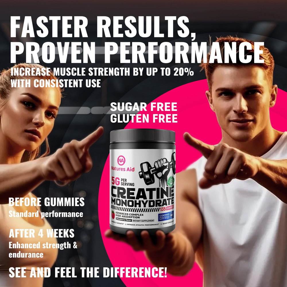 Nutrition panel and NSF logo close-up on Nature's Aid Creatine Gummy