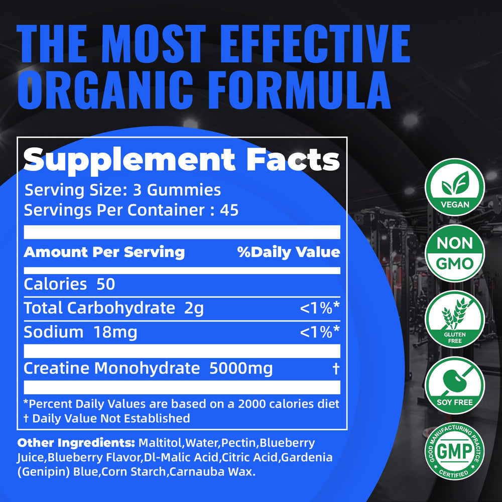 Natures Aid Creatine Gummy serving three gummies illustrating easy dosing.