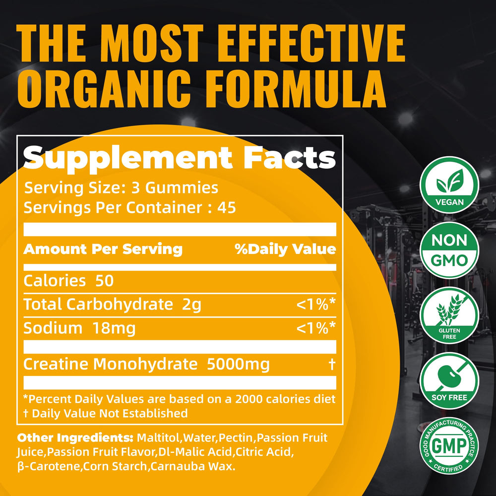 Natures Aid Creatine Monohydrate Gummies pouring from bottle into hand for quick use.