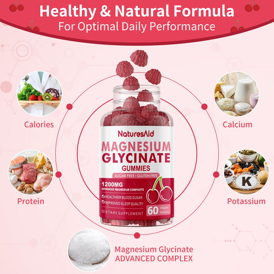 Natures Aid Magnesium Glycinate Gummies bottle back with ingredients and dosing