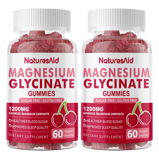 Natures Aid Magnesium Glycinate Gummies bottle front showing raspberry flavor