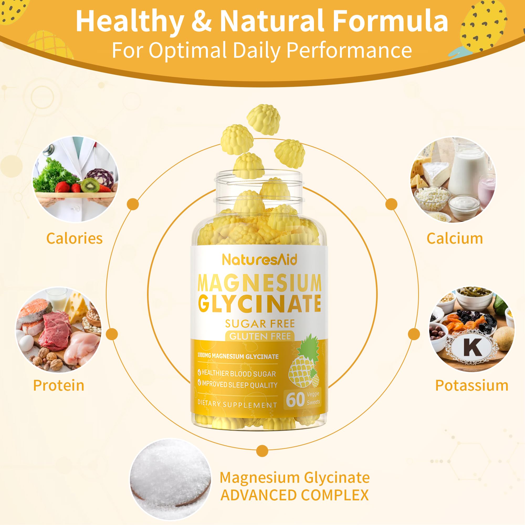 Ingredients panel of Natures Aid magnesium glycinate gummies with vitamins and minerals