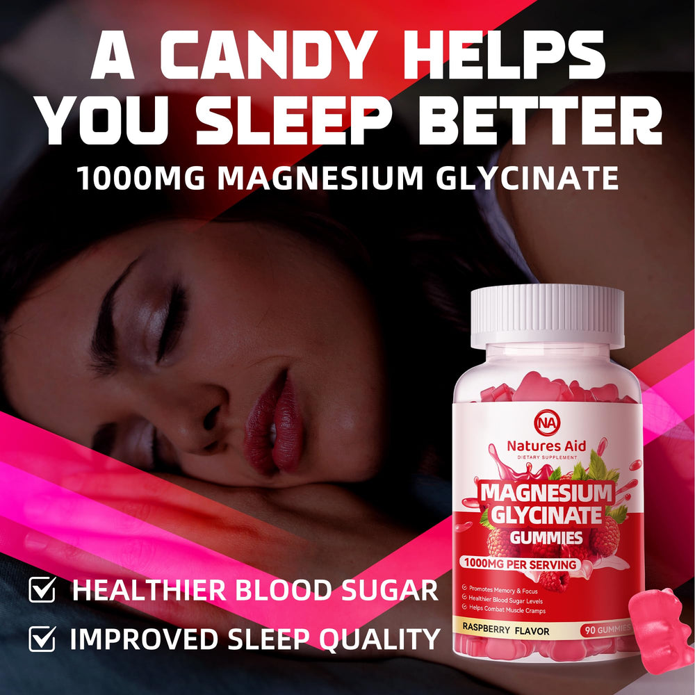 Natures Aid Magnesium Glycinate Gummies label back lists ingredients and daily guidance.