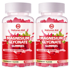 Natures Aid Magnesium Glycinate Gummies raspberry bottle front showcases a tasty daily supplement.