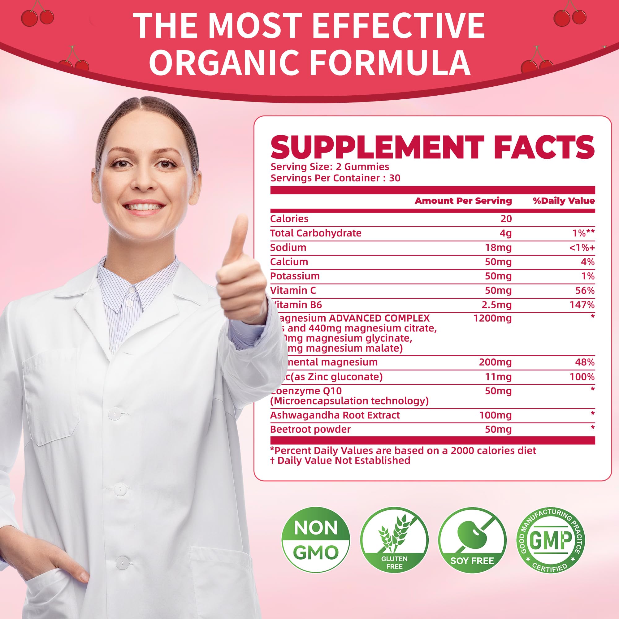 Natures Aid Magnesium Glycinate Gummies serving suggestion with two gummies