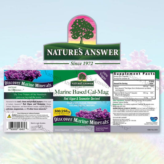 Close-up of calcium magnesium capsules showing vegan formula