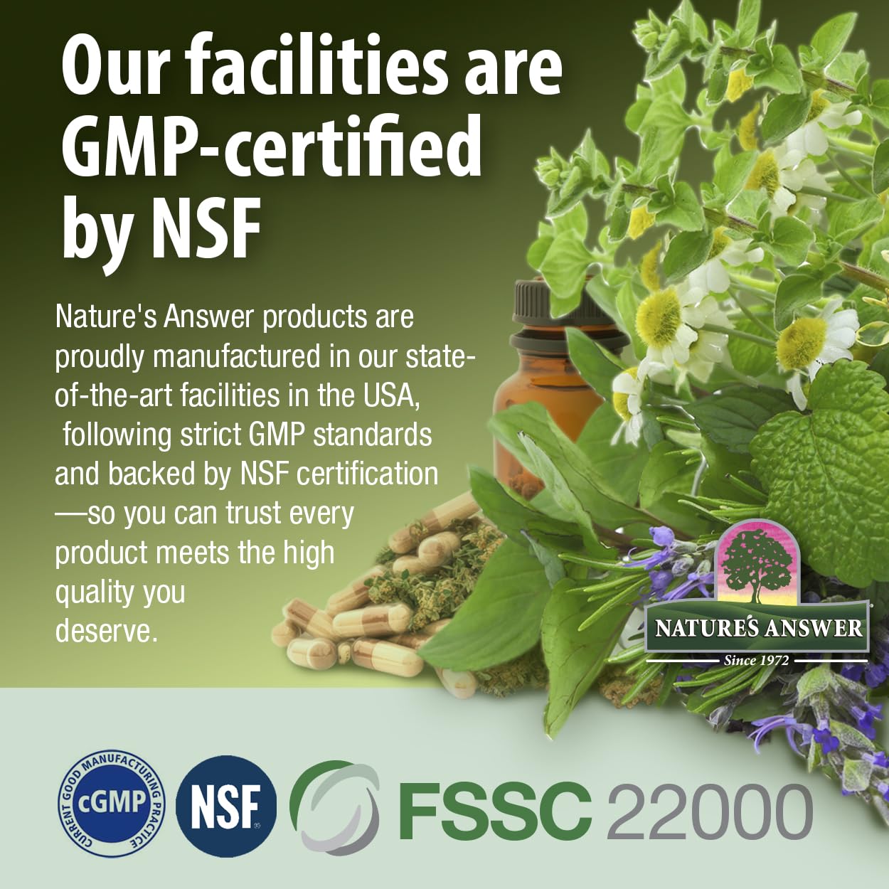 Nature's Answer kosher-certified badge signals trusted quality for health-conscious shoppers.
