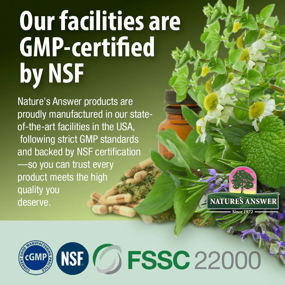 Nature's Answer kosher-certified badge signals trusted quality for health-conscious shoppers.