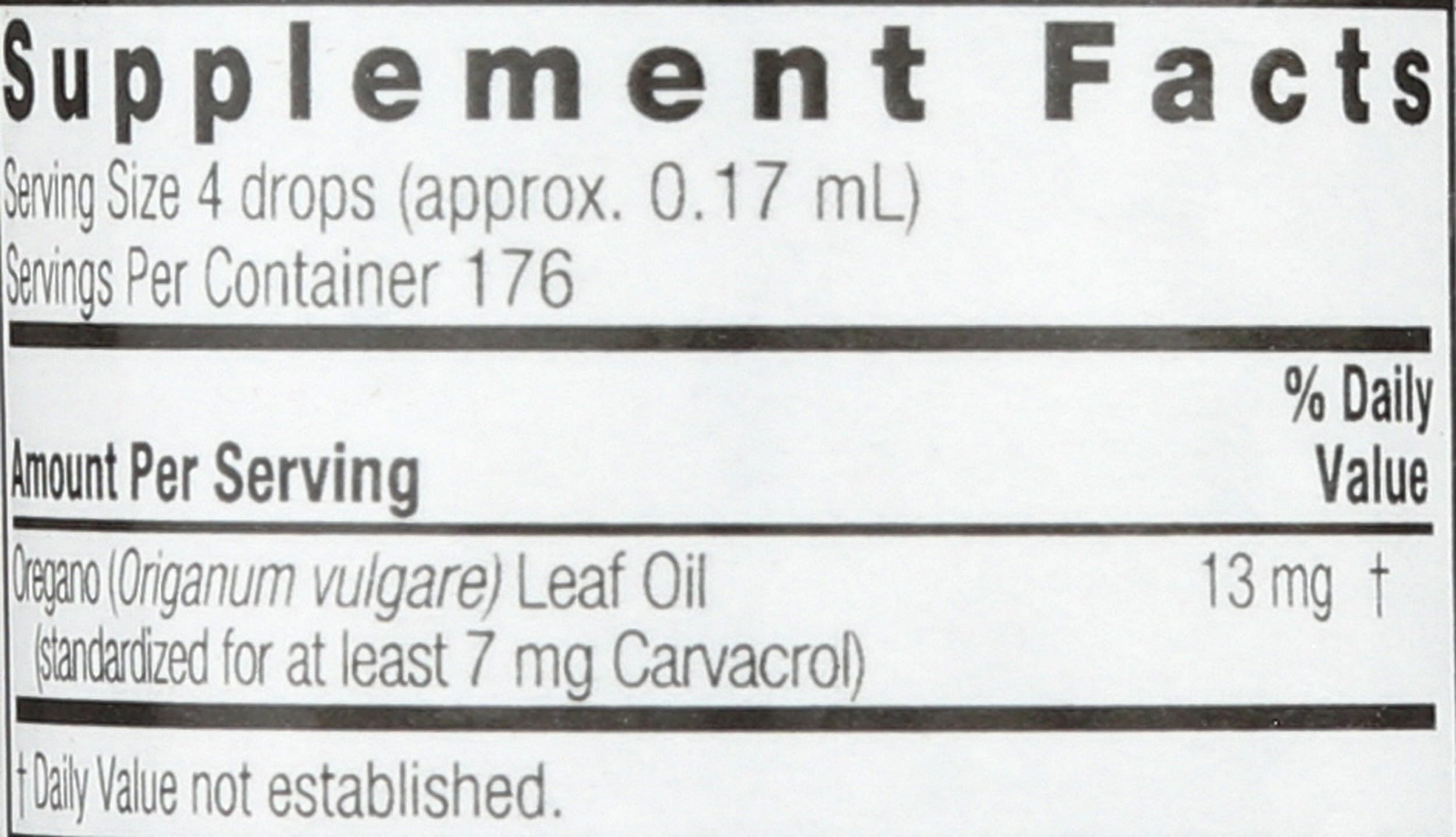 Nature's Answer Oil of Oregano Leaf label closeup shows gluten-free and preservative-free quality