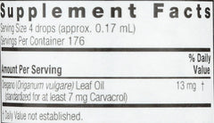 Nature's Answer Oil of Oregano Leaf label closeup shows gluten-free and preservative-free quality