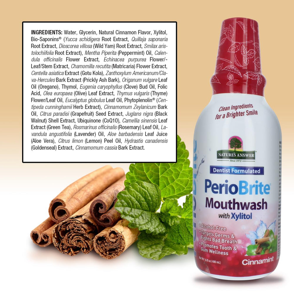 Pouring PerioBrite creates a cool cinnamint splash for the mouth.