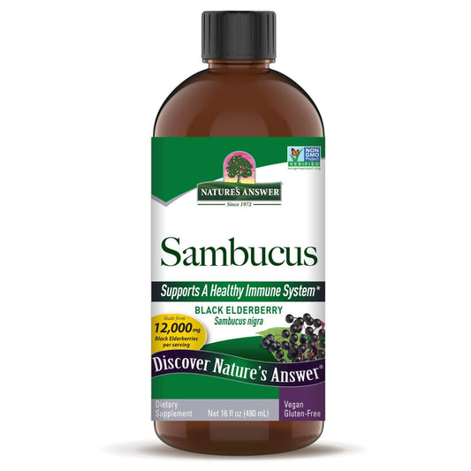 Nature's Answer Sambucus Elderberry Syrup bottle offers tasty daily immune support.