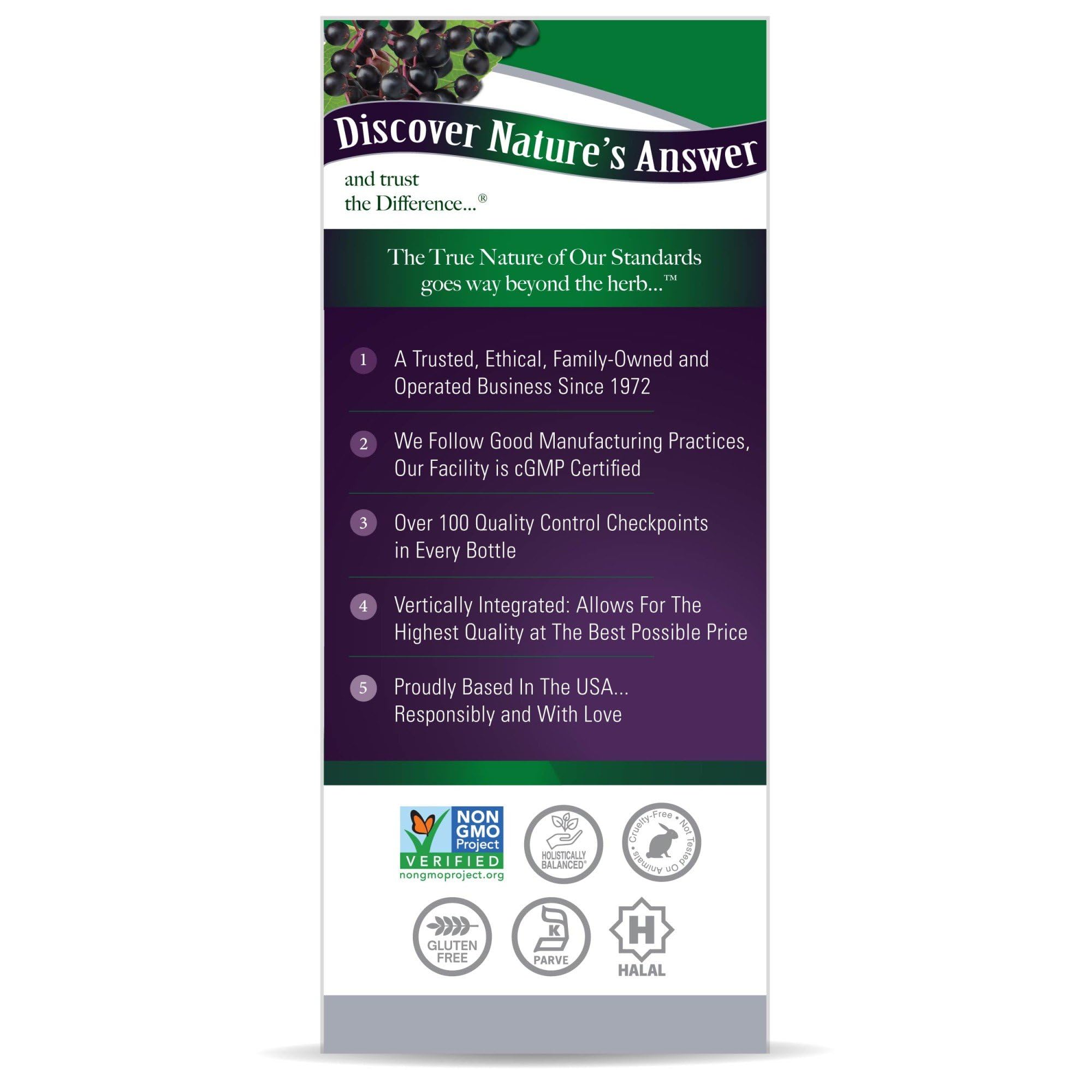 Nature's Answer Sambucus Elderberry Syrup dropper ensures precise servings.