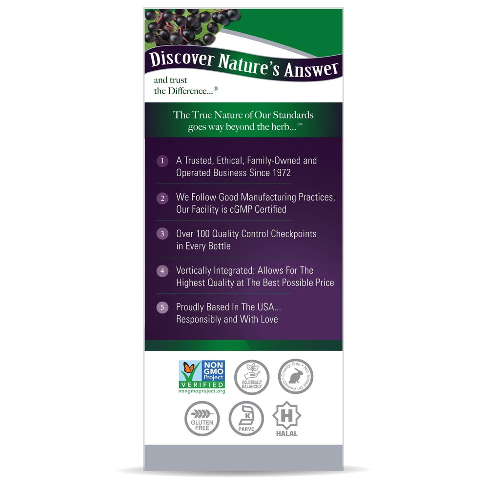 Nature's Answer Sambucus Elderberry Syrup dropper ensures precise servings.