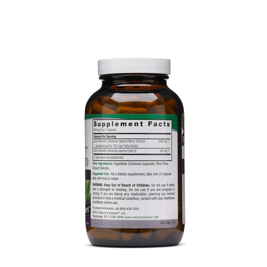 Nature's Answer Saw Palmetto 690 mg standardized extract label shows berry source for health