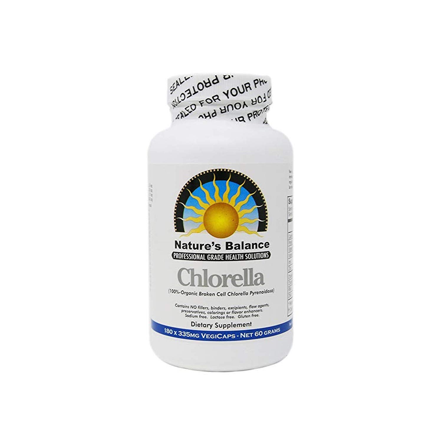 Nature's Balance Premium Chlorella bottle with nutrient-rich greens supporting daily health.