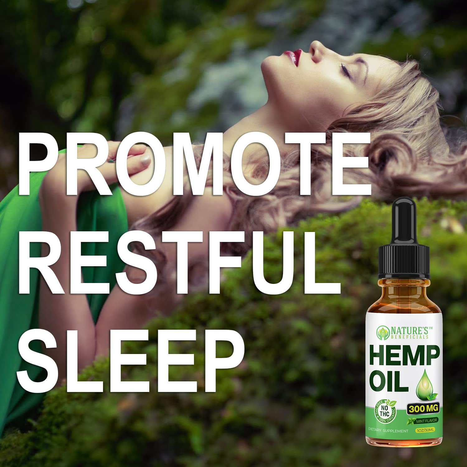 Premium Nature's Beneficials hemp oil drops on a shelf