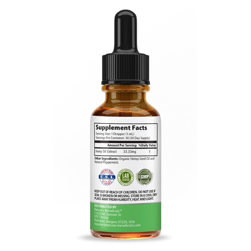 Nature's Beneficials organic hemp oil 1oz bottle highlighting premium extraction