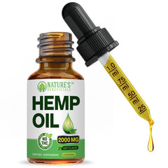 Nature's Beneficials organic hemp oil drops bottle for easy daily dosing.