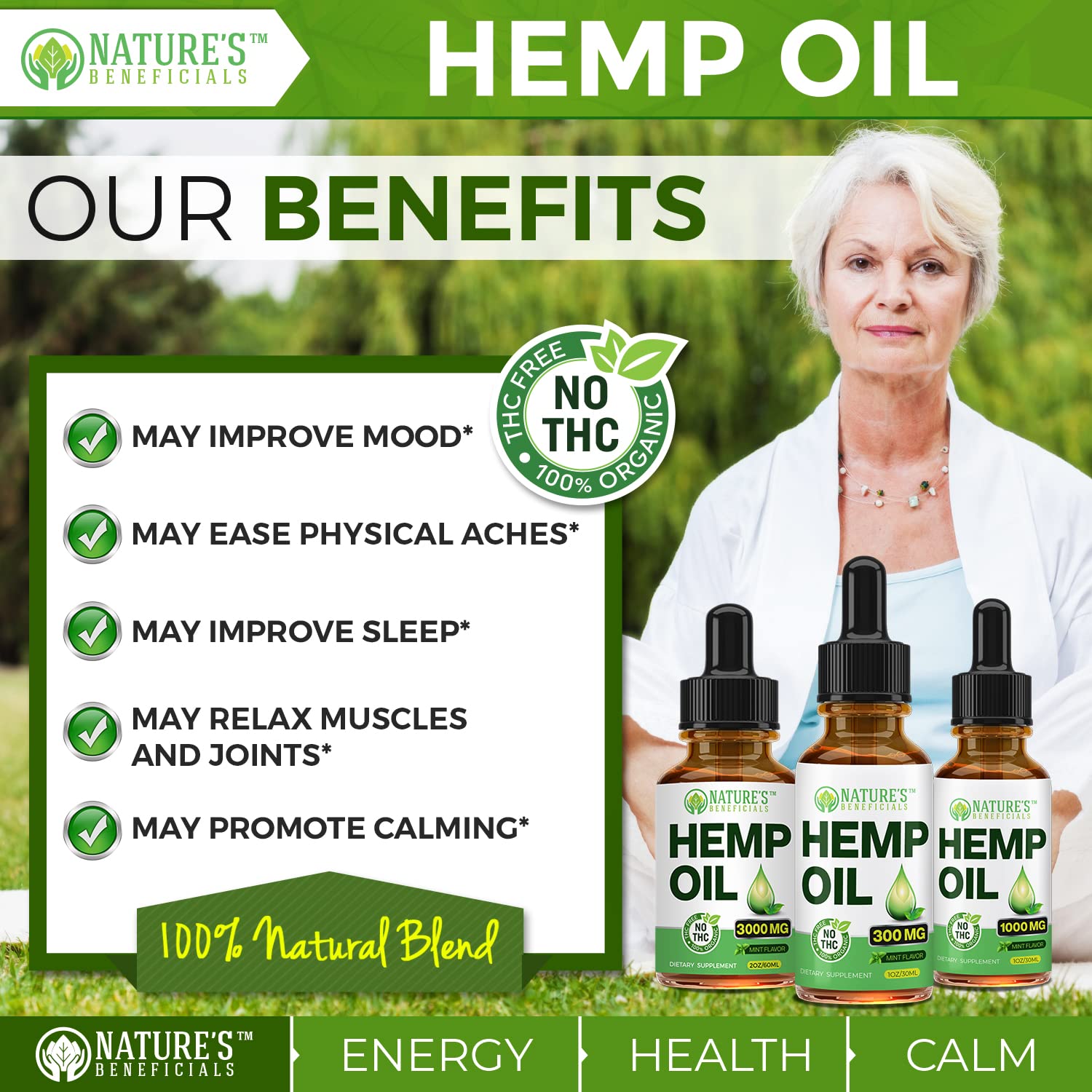 Nature's Beneficials hemp oil drops US-made with GMP-certified production.