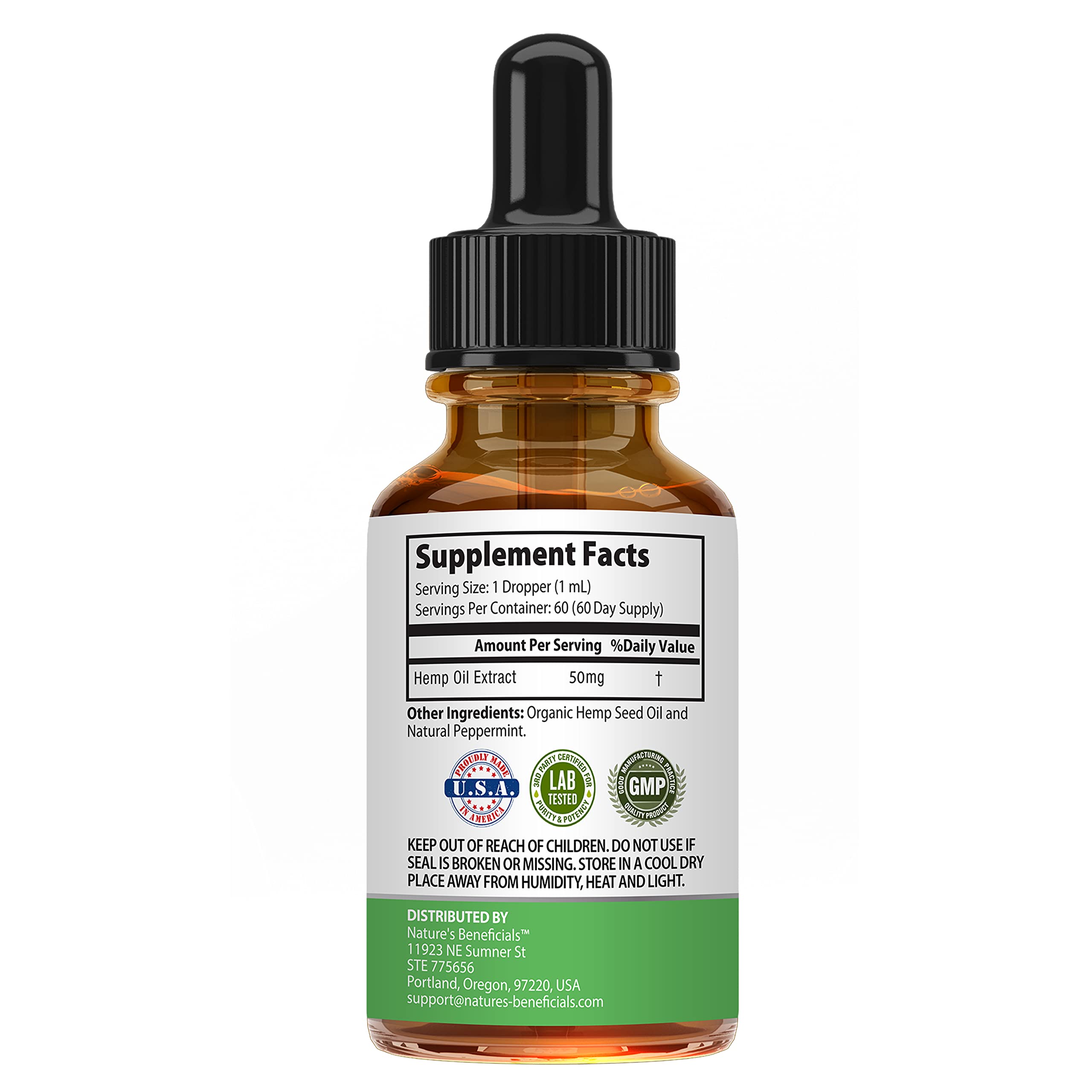 Nature's Beneficials peppermint-flavored hemp oil invites easy daily use