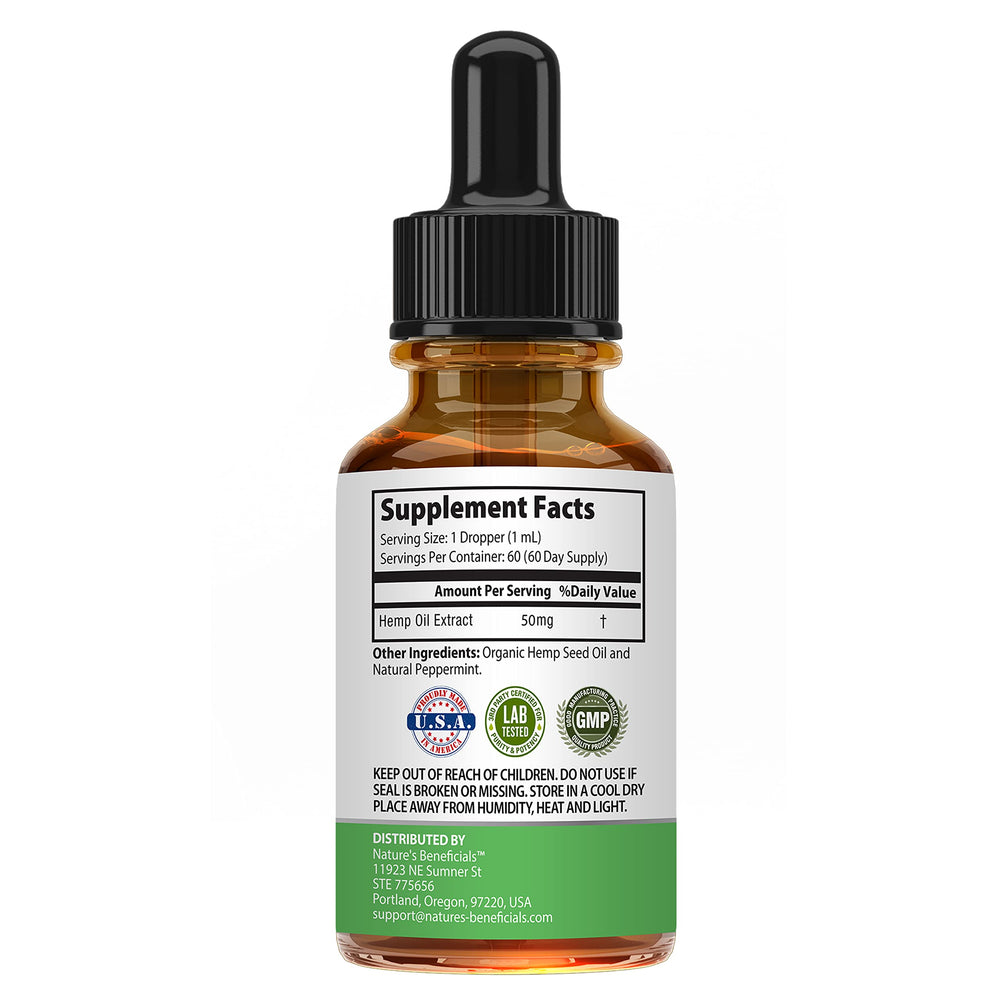 Nature's Beneficials peppermint-flavored hemp oil invites easy daily use