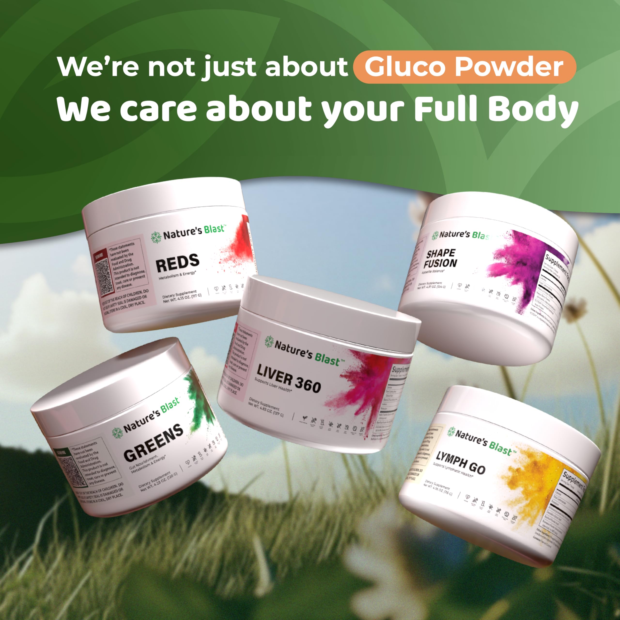 NATURES BLAST Gluco-Powder glass mix ready to sip.